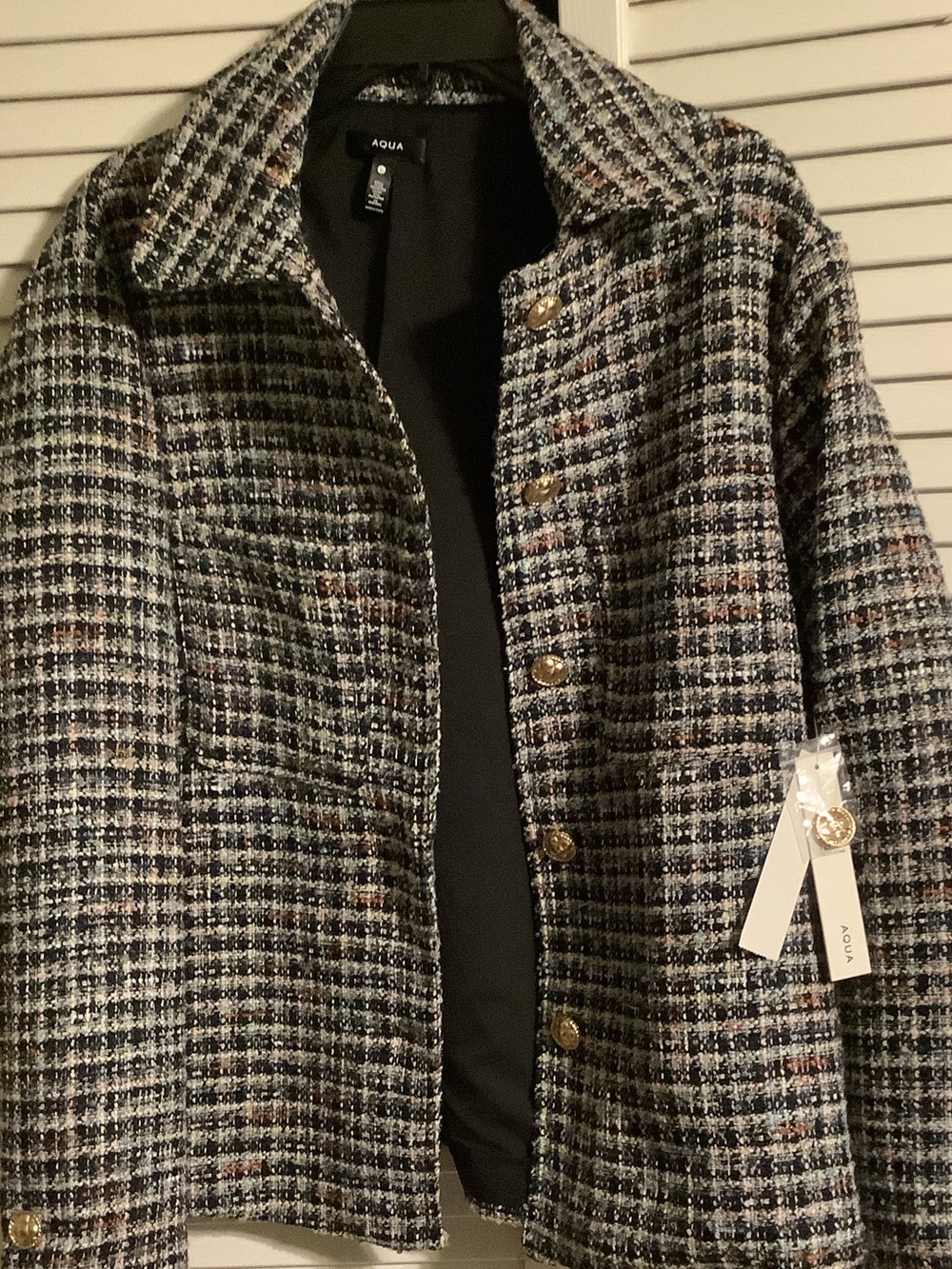 NWT! Aqua / Bloomingdale’s Multicolor Tweed Blazer with Gold Buttons